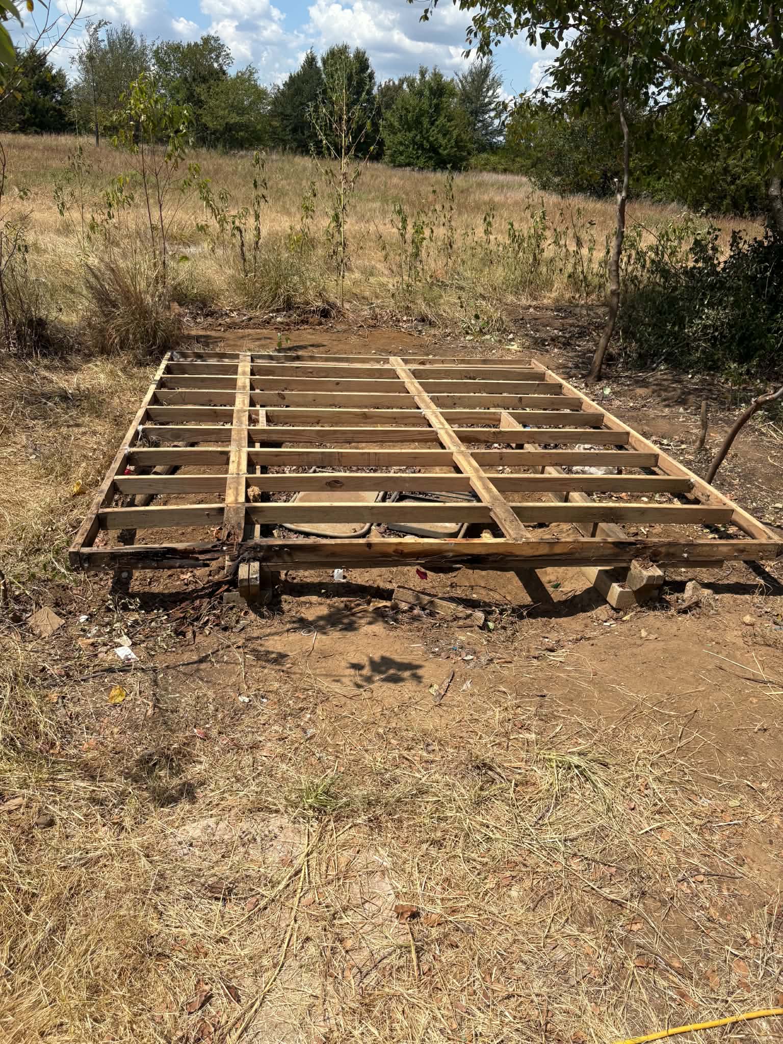 Shed floor frame during dismantling